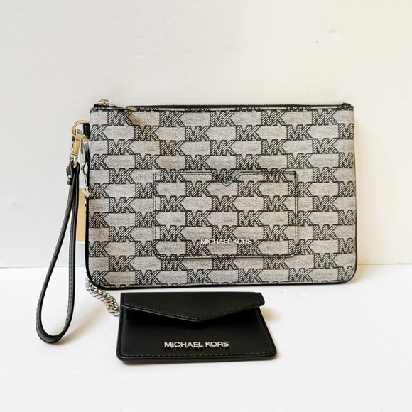 Michael Kors Jet Set Item Large 2 in 1 Card Case Wristlet Clutch MK Black Multi - Picture 4 of 13